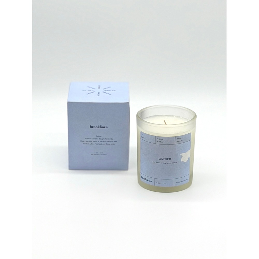 BROOKLINEN Gather Glass Jar Candle 8 oz Blue Scented Soy Coconut Wax Blend NEW - Picture 3 of 12